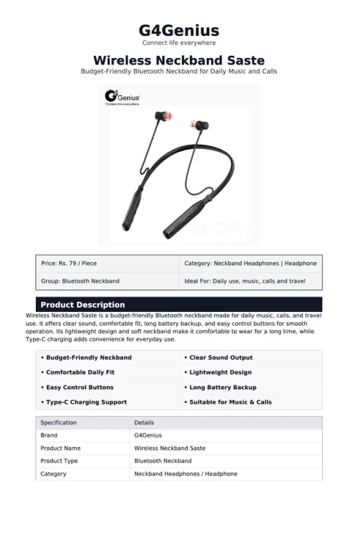 Wireless Neckband Saste