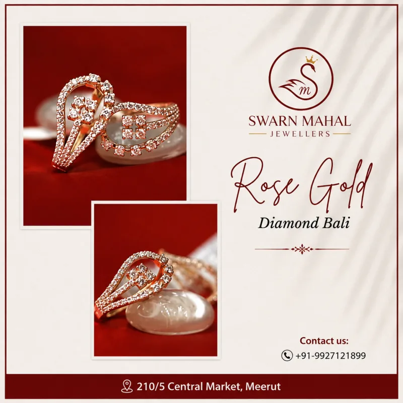 Rose Gold Diamond Bali Earrings